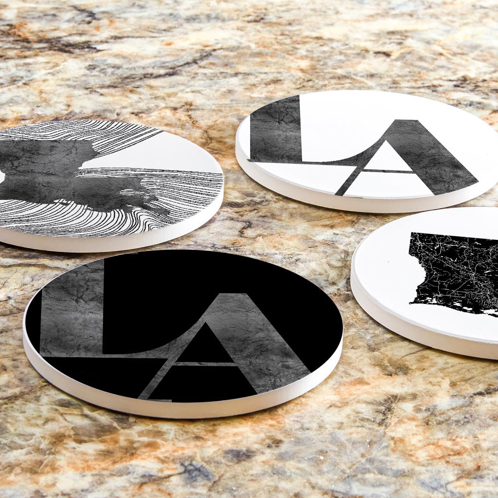 Modern Black White Louisiana Set | Absorbent Coasters | Set of 4 | Min 2