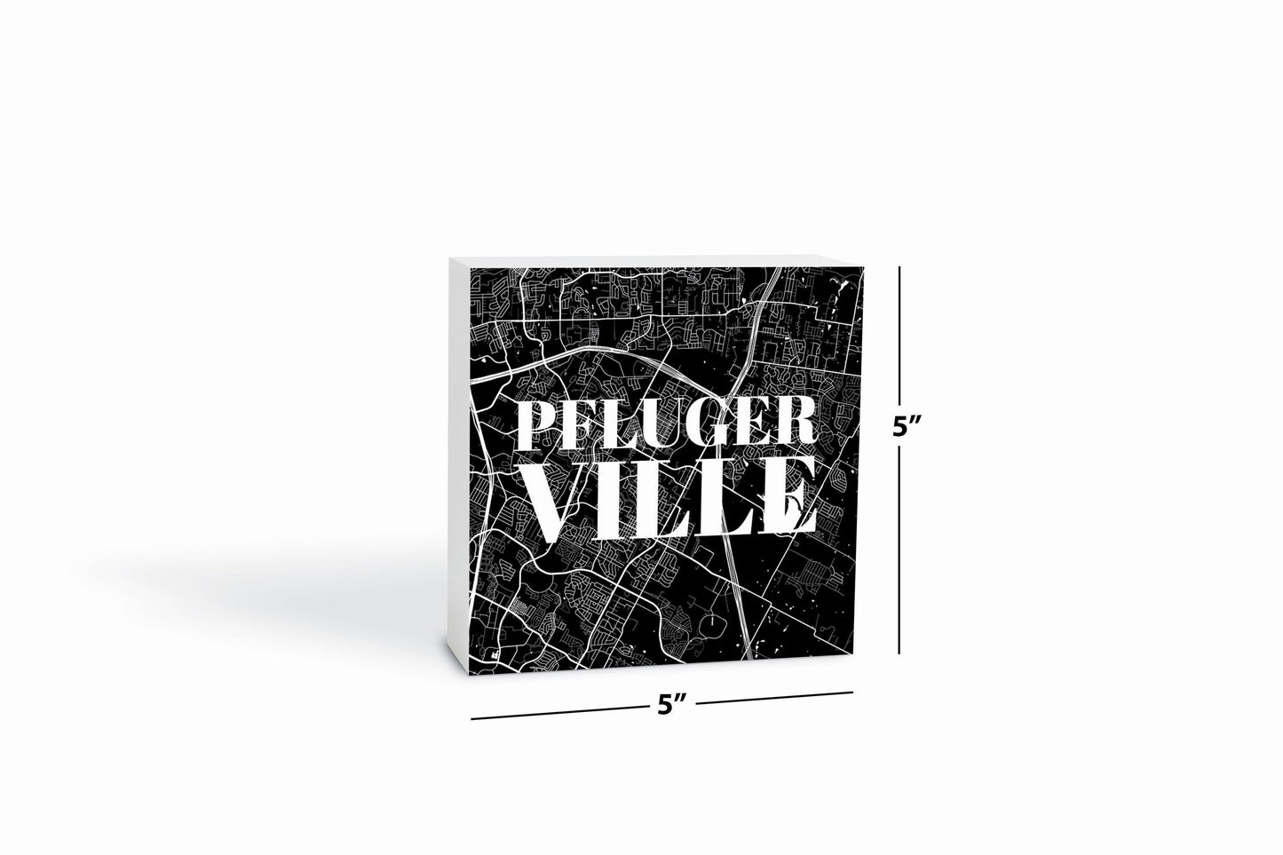 Minimalistic B&W Texas Pflugerville Map | Wood Block | Eaches | Min 4