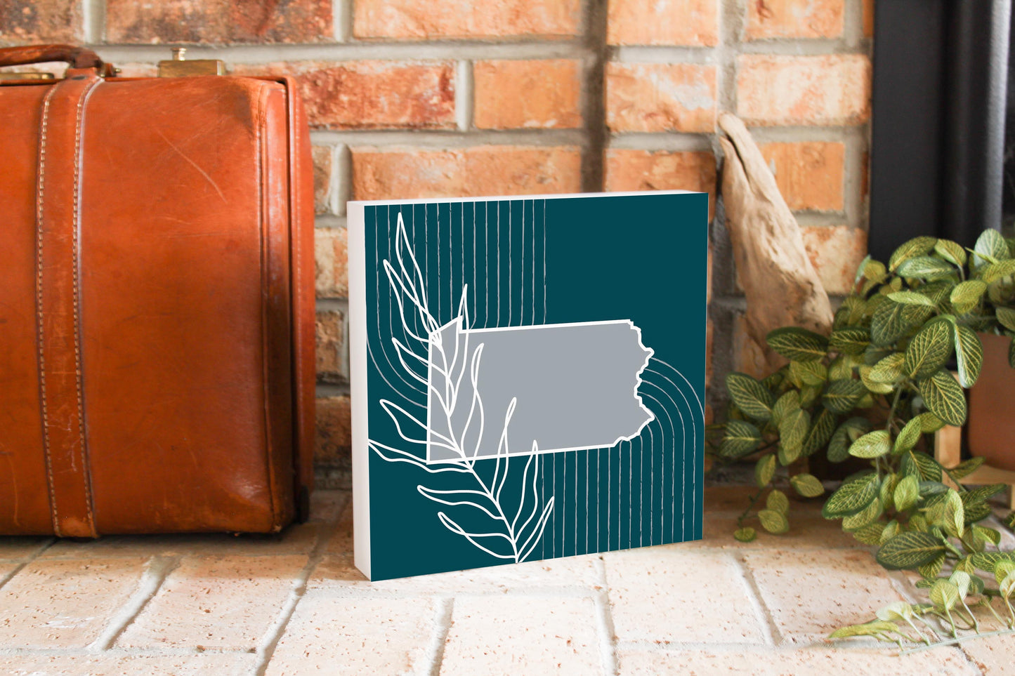 Modern Minimalist Pennsylvania Shape With Leaf | Wood Block | Eaches | Min 2