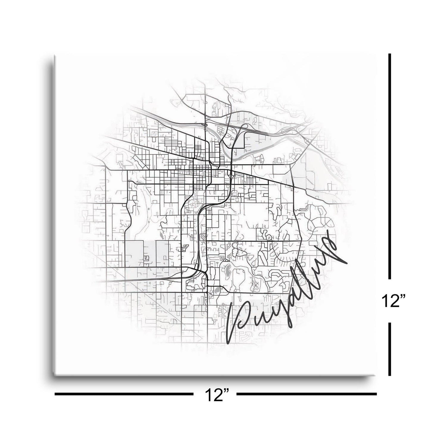 Minimalistic B&W Washington Puyallup Circle Map | Hi-Def Glass Art | Eaches | Min 1