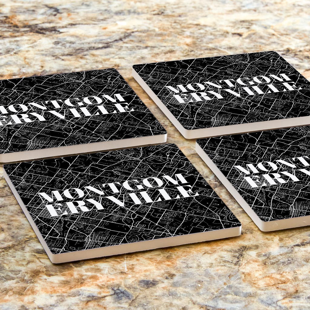 Minimalistic B&W Pennsylvania Montgomeryville Map | Absorbent Coasters | Set of 4 | Min 2