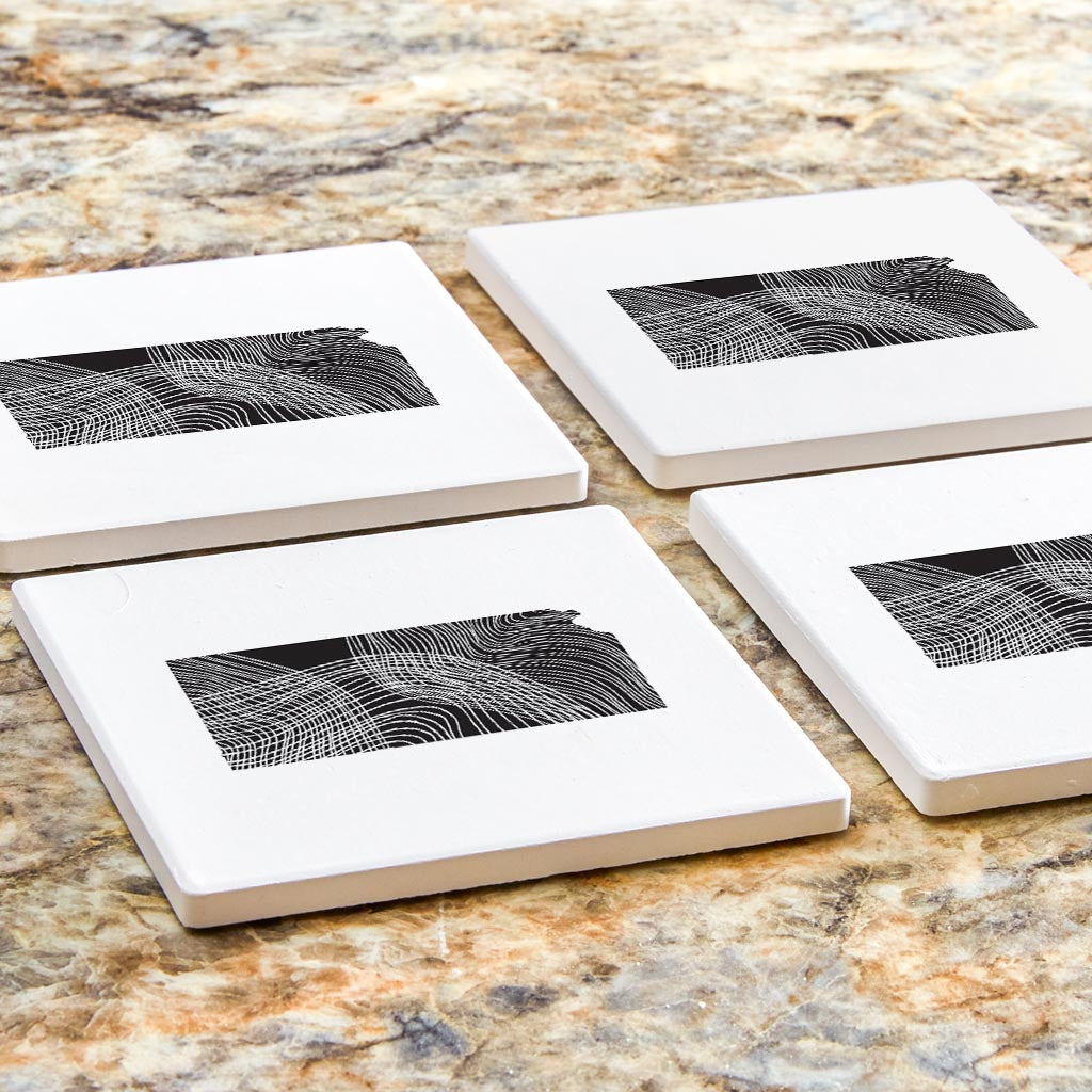 Minimalist B&W Kansas State Shape | Absorbent Coasters | Set of 4 | Min 2