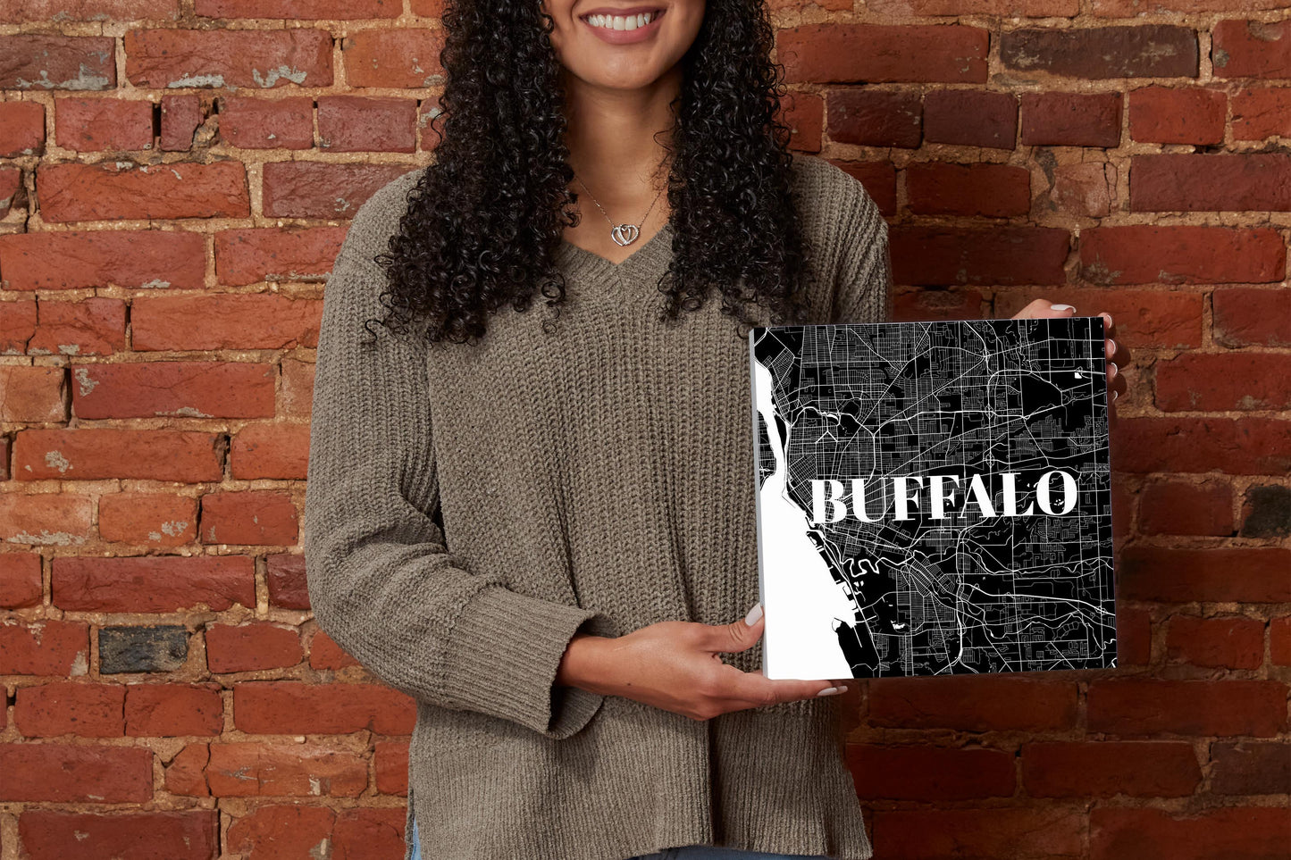 Minimalistic B&W New York Buffalo Map | Wood Block | Eaches | Min 2