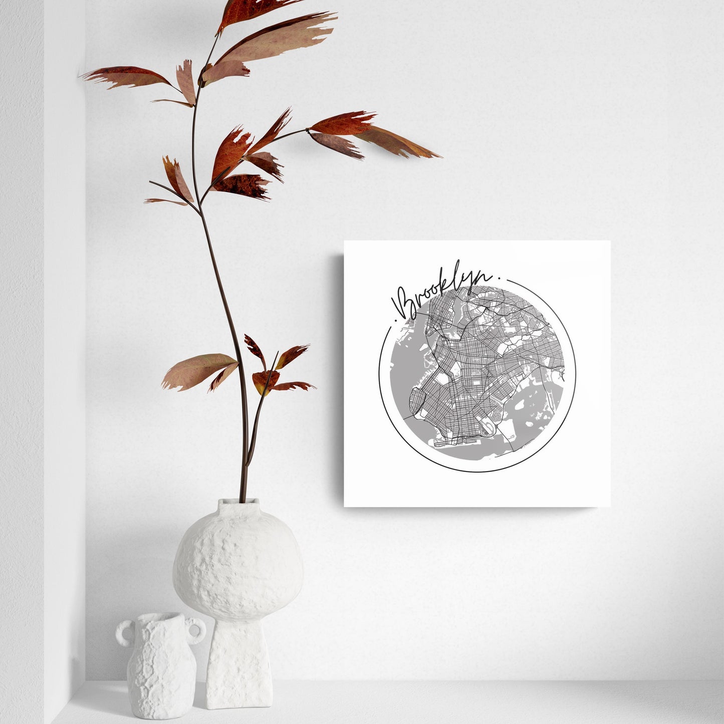 Minimalistic B&W New York Brooklyn Circle Map | Hi-Def Glass Art | Eaches | Min 2