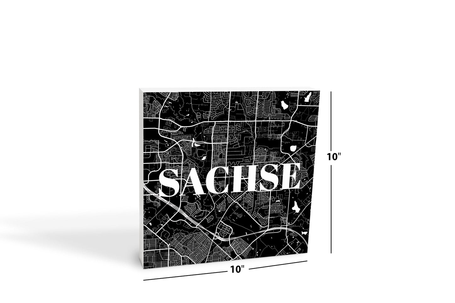 Minimalistic B&W Texas Sachse Map | Wood Block | Eaches | Min 2