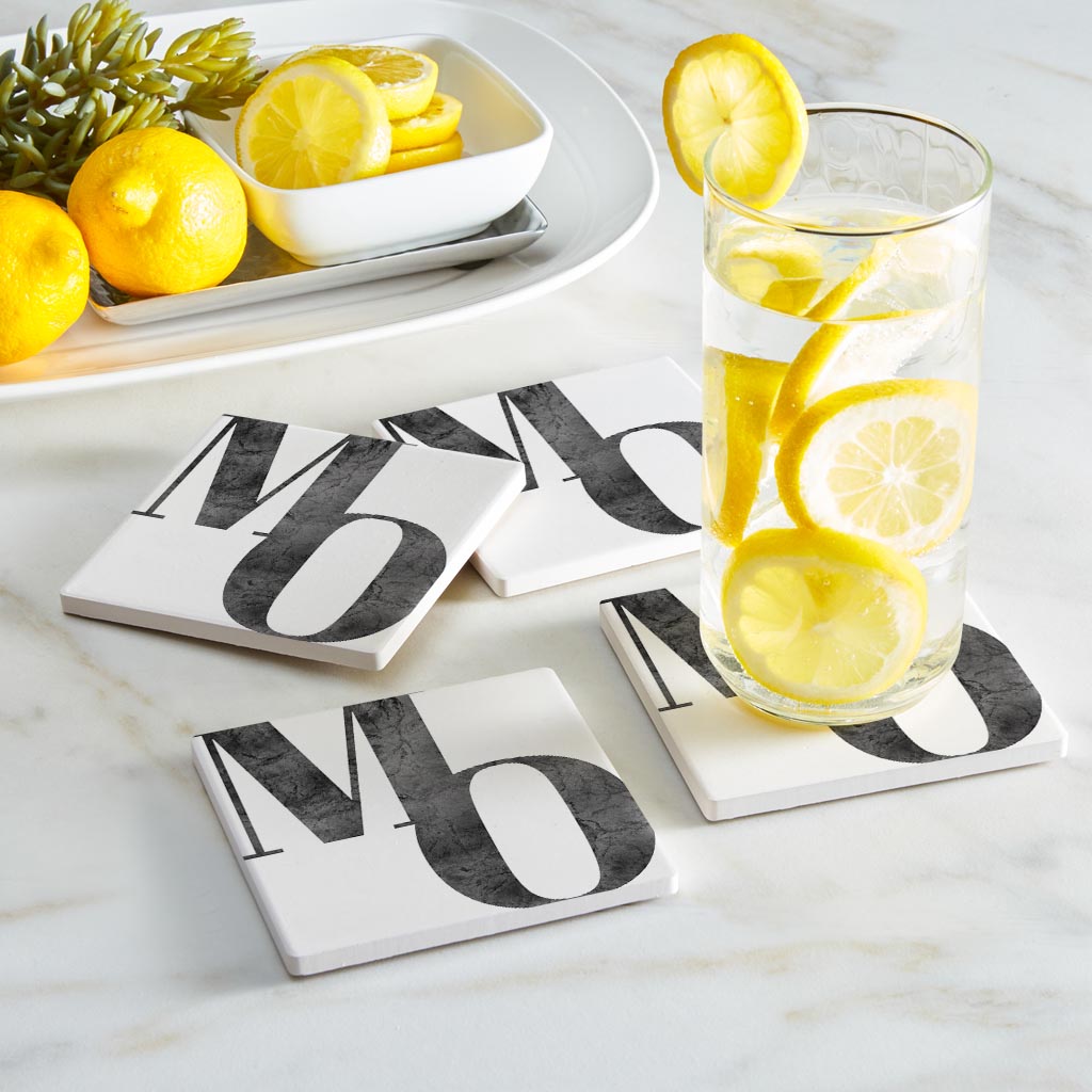 Minimalist B&W Missouri White Initials | Absorbent Coasters | Set of 4 | Min 2