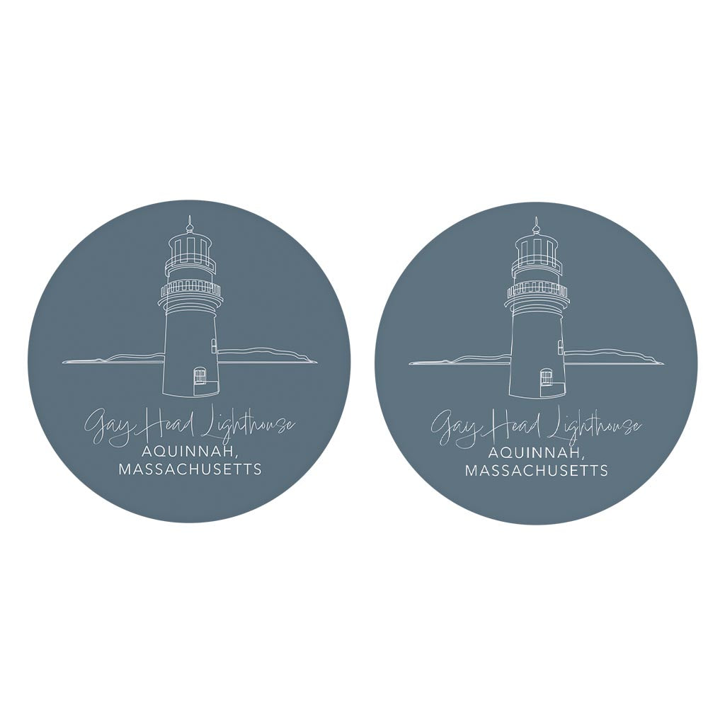 Gay Head Lighthouse Muted Coastal | Absorbent Car Coasters | Set of 2 | Min 4