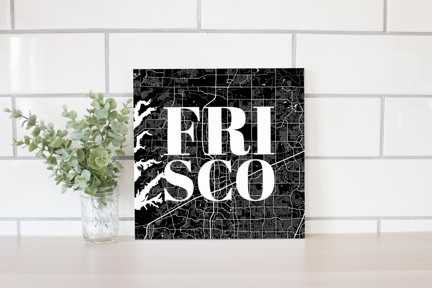Minimalistic B&W Texas Frisco Map | Wood Sign | Eaches | Min 2