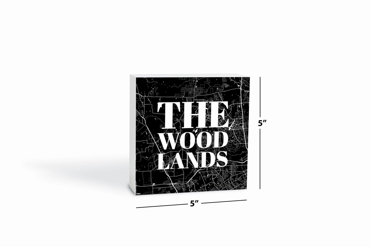 Minimalistic B&W Texas The Woodlands Map | Wood Block | Eaches | Min 4