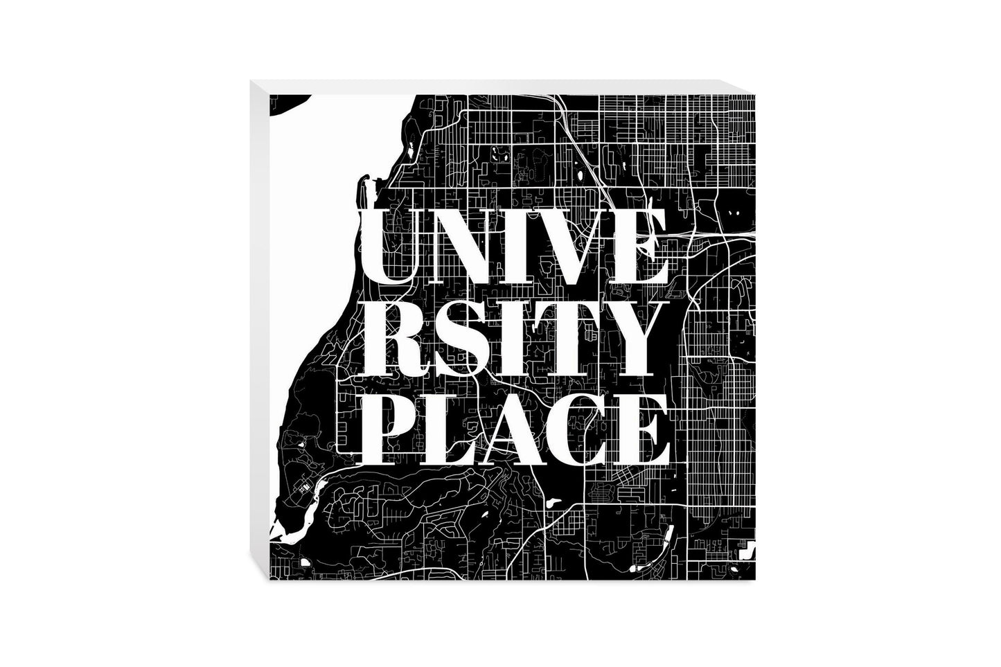 Minimalistic B&W Washington University Place Map | Wood Block | Eaches | Min 2