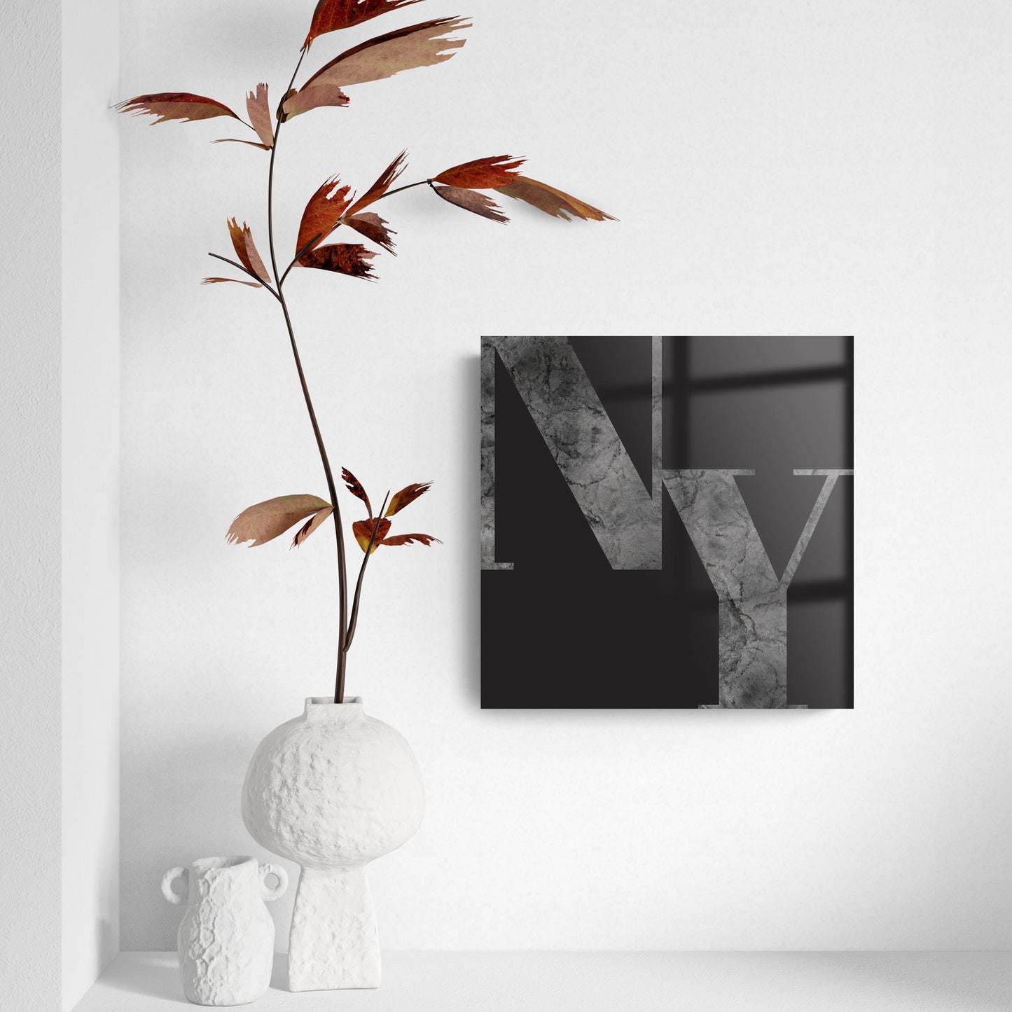 Minimalistic B&W New York Black Initials | Hi-Def Glass Art | Eaches | Min 2