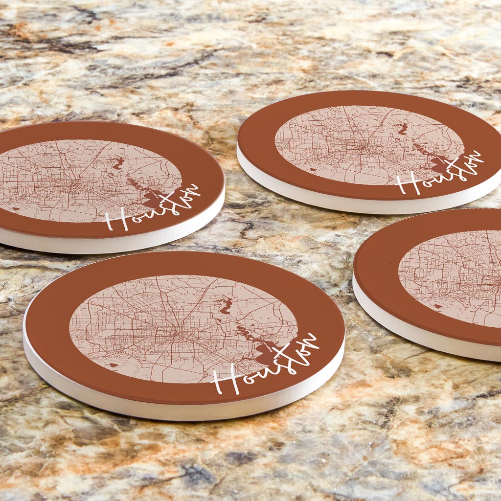 Modern Minimalist Houston Texas Map | Absorbent Coasters | Set of 4 | Min 2
