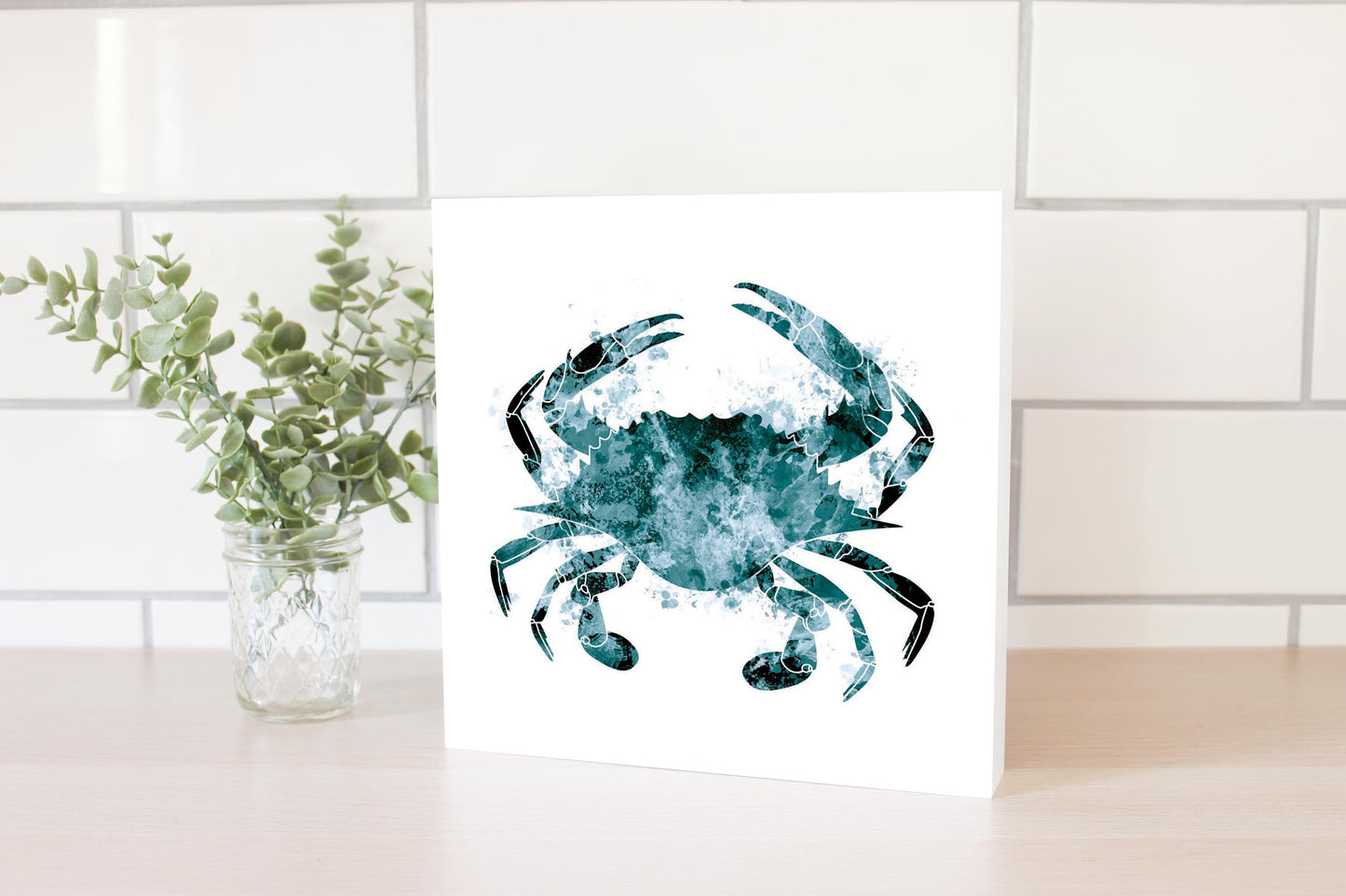 Blue White Water Color Blue Crab | Wood Block | Eaches | Min 2