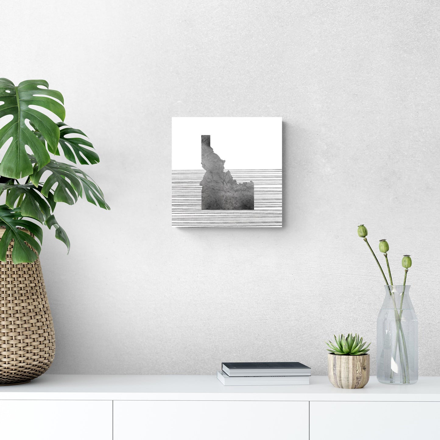 Minimalist B&W Idaho State With Straight Lines | Hi-Def Glass Art | Eaches | Min 1