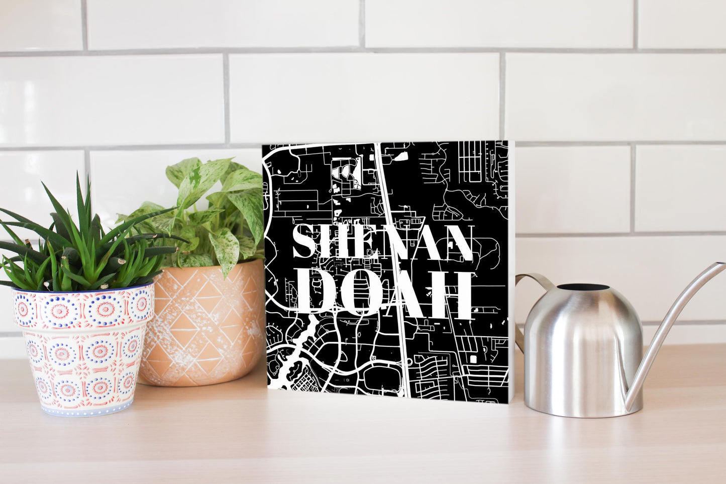 Minimalistic B&W Texas Shenandoah Map | Wood Block | Eaches | Min 2