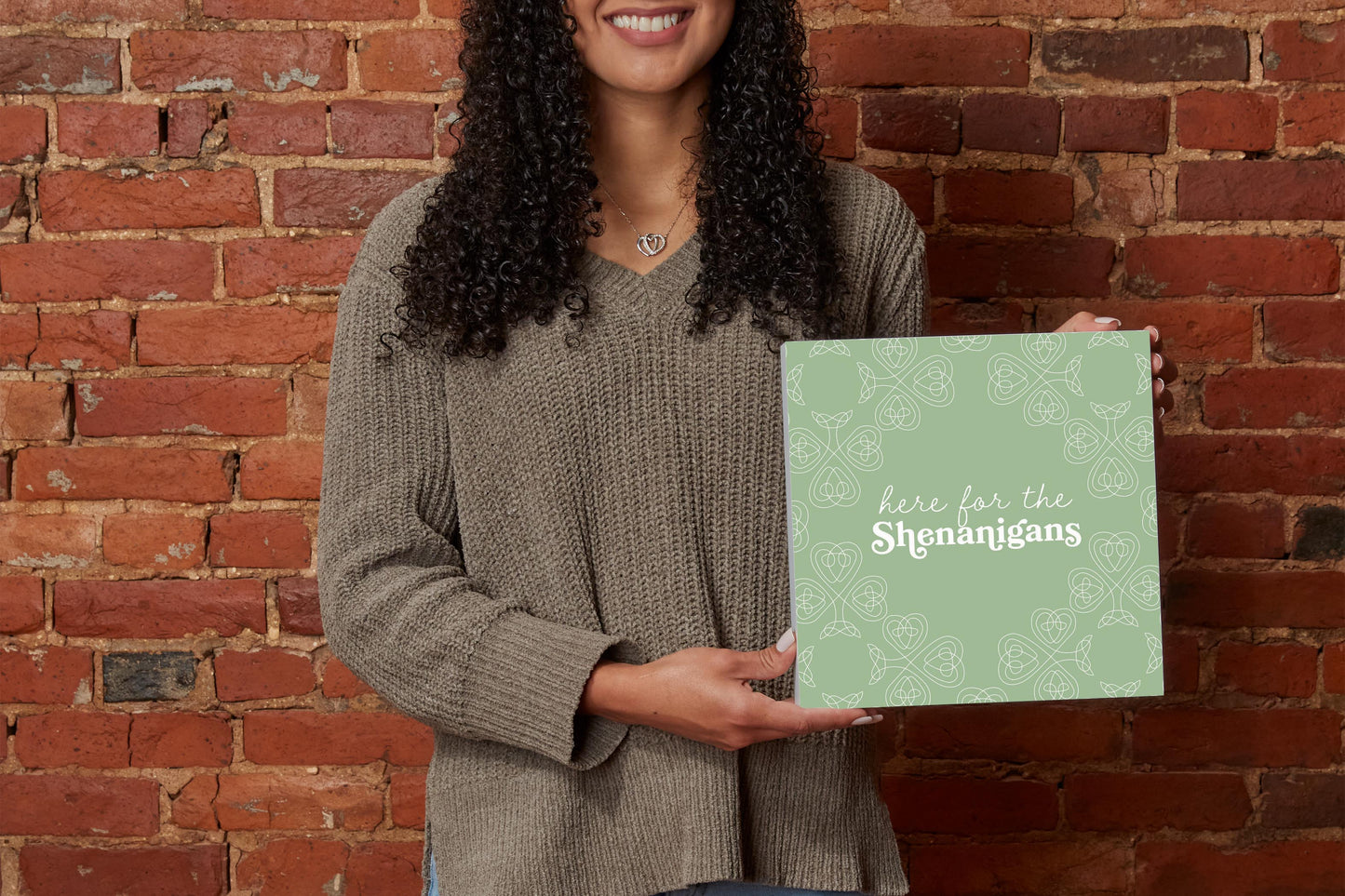 Sage Green Shamrock Here For The Shenanigans | Wood Block | Eaches | Min 2