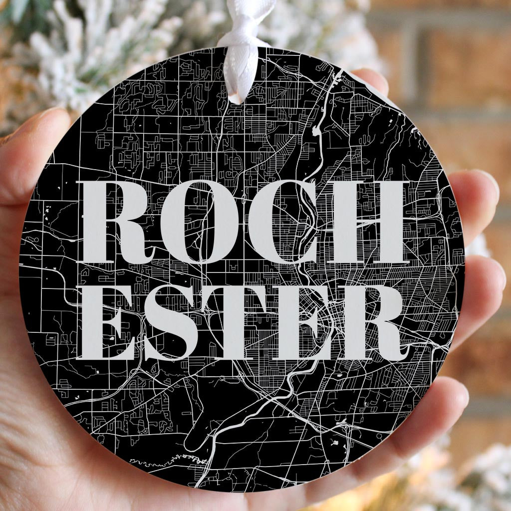 Minimalistic B&W New York Rochester Map | Wood Ornament | Eaches | Min 6