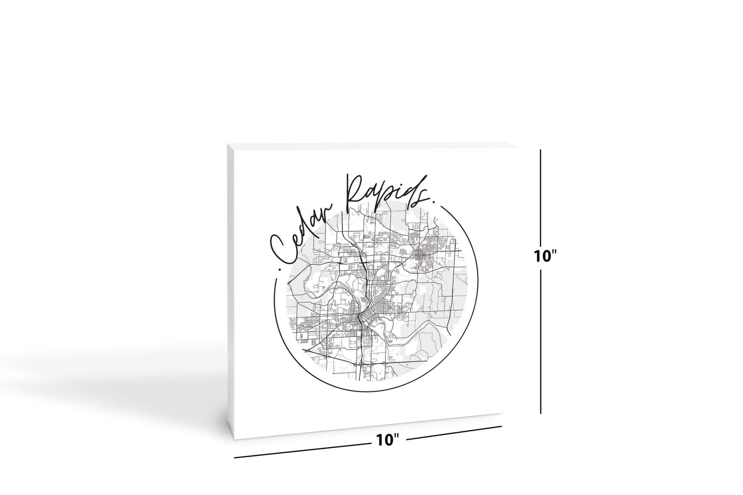 Minimalistic B&W Iowa Cedar Rapids Circle Map | Wood Block | Eaches | Min 2