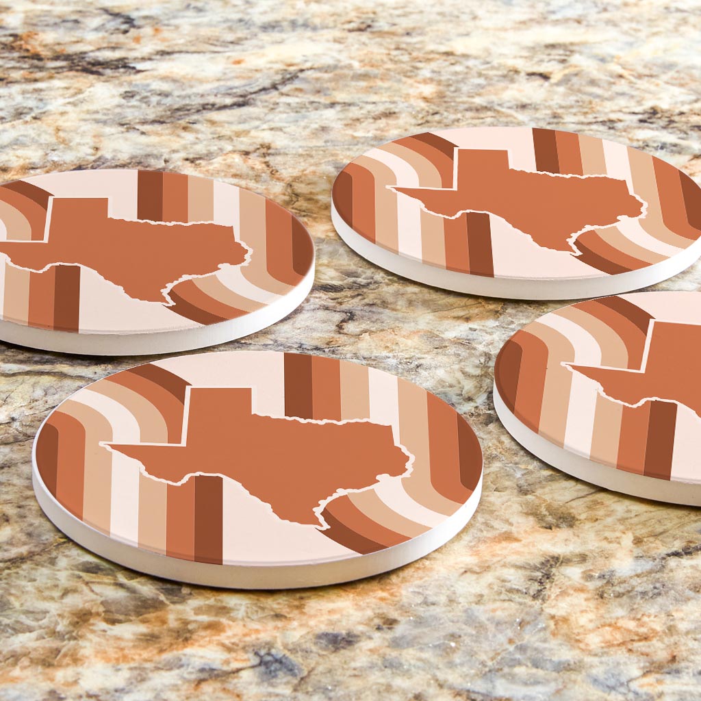 Modern Minimalist Texas State Shape Retro Lines | Absorbent Coasters | Set of 4 | Min 2