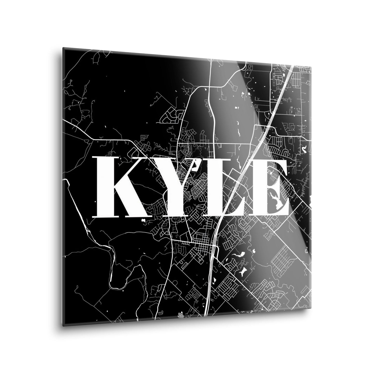 Minimalistic B&W Texas Kyle Map | Hi-Def Glass Art | Eaches | Min 2