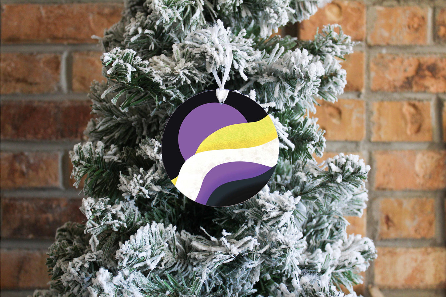 Nonbinary Vintage Pride Moon Waves| Wood Ornament | Eaches | Min 6