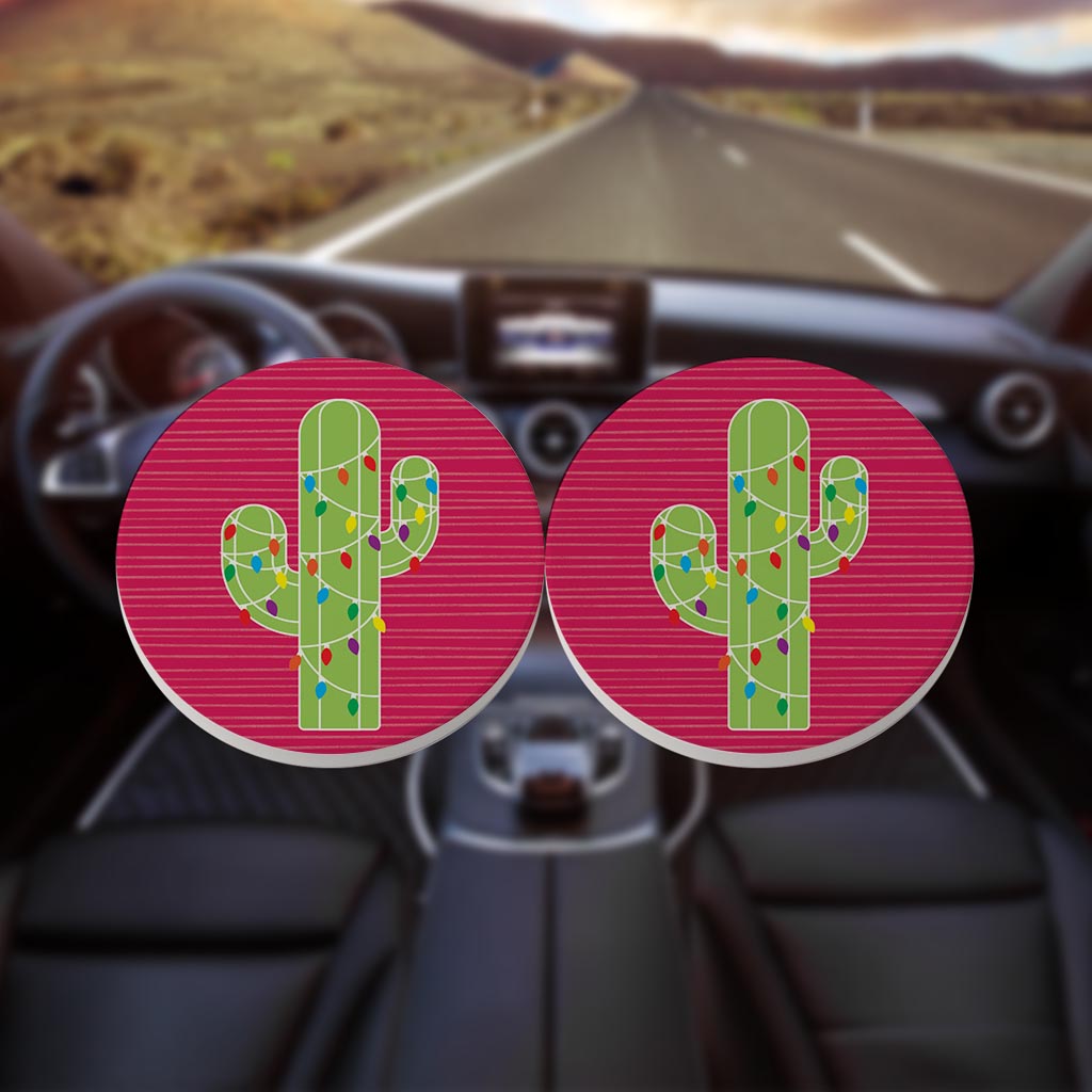 Bright Christmas Cactus | Absorbent Car Coasters | Set of 2 | Min 4