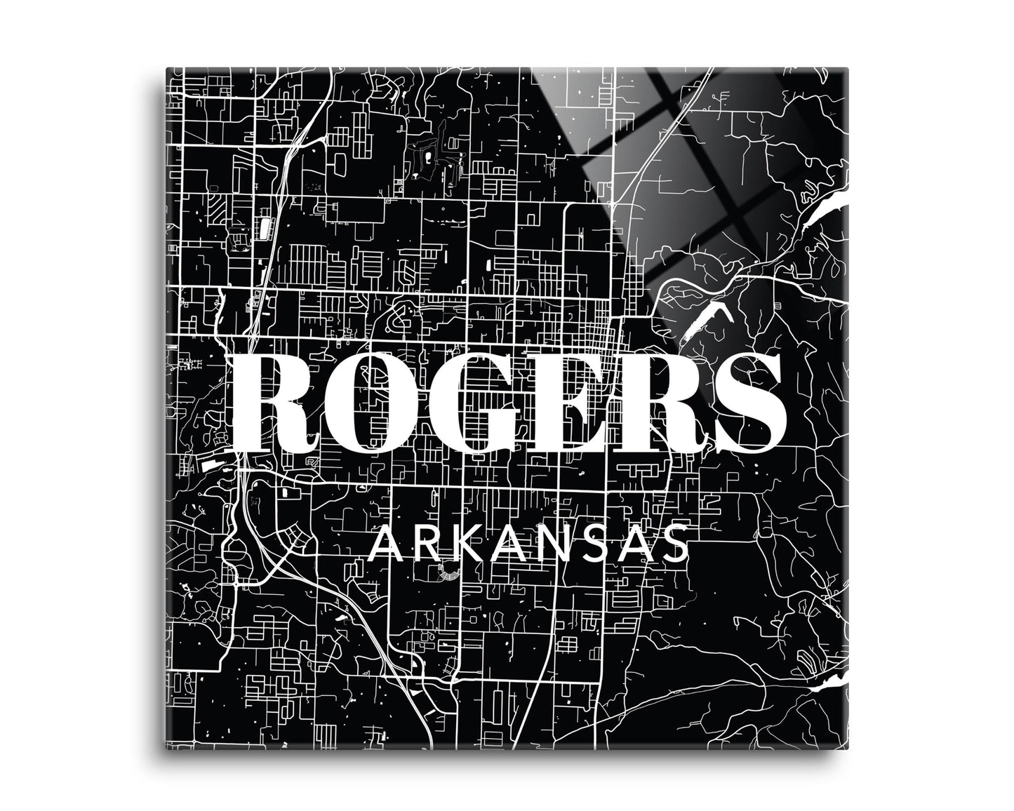 Minimalist B&W Arkansas Rogers Map State | Hi-Def Glass Art | Eaches | Min 2