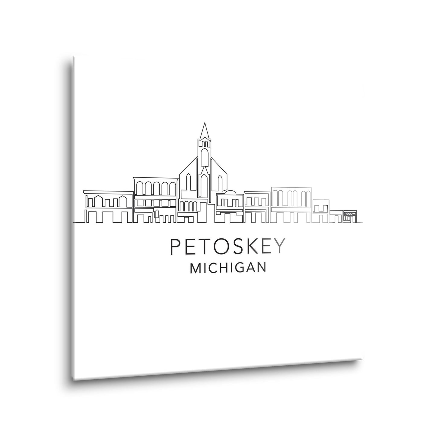 Minimalistic B&W Michigan Petoskey Skyline | Hi-Def Glass Art | Eaches | Min 2