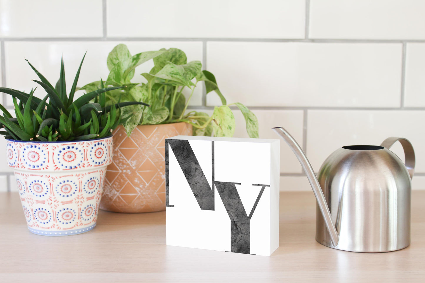 Minimalistic B&W New York White Initials | Wood Block | Eaches | Min 4