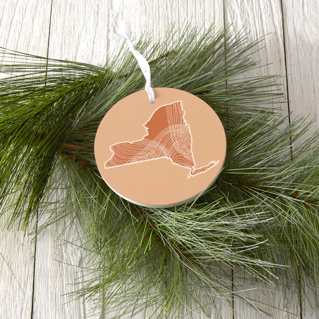 Modern Minimalist New York State Fluid Lines Light| Wood Ornament | Eaches | Min 6