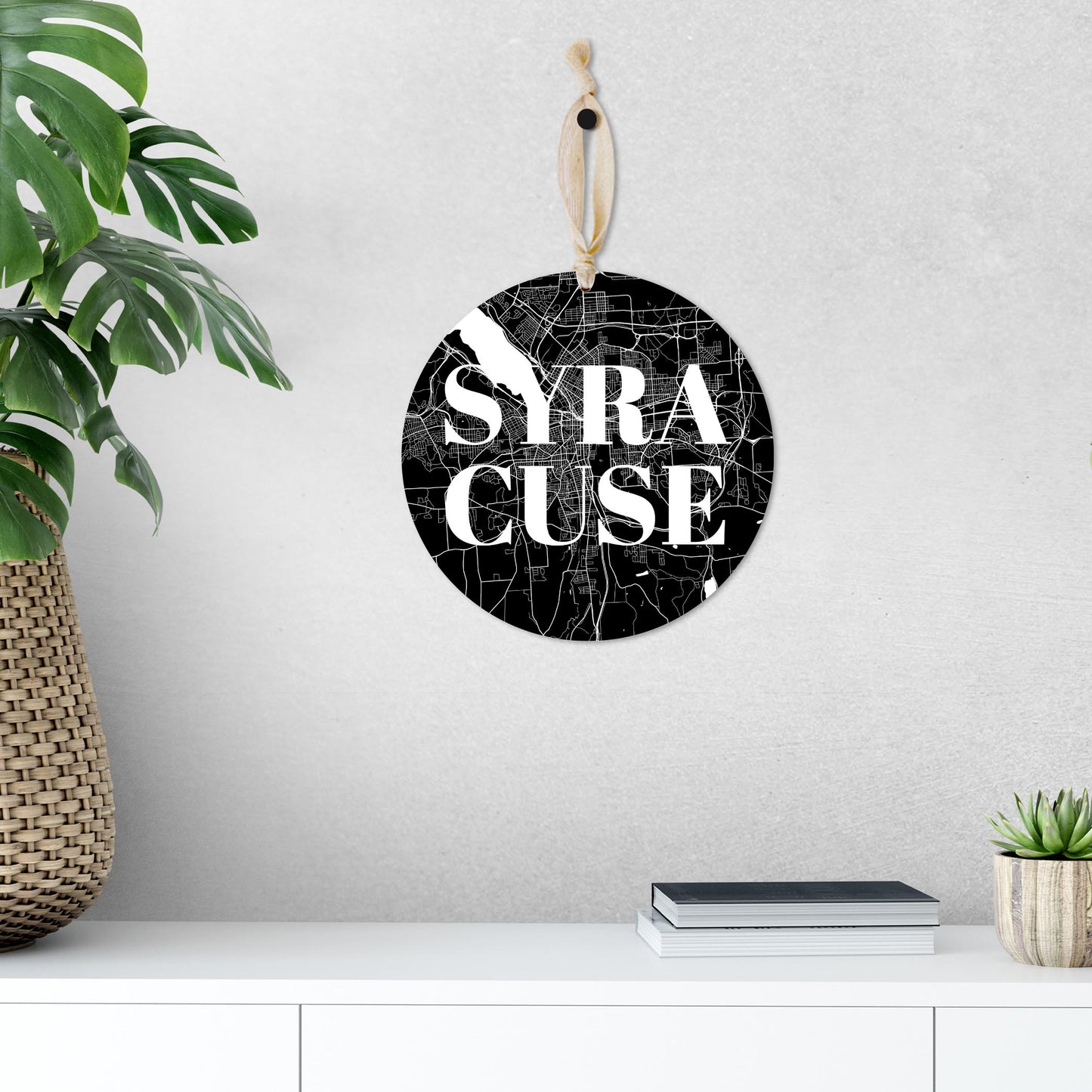 Minimalistic B&W New York Syracuse Map | Wood Ornament | Eaches | Min 1