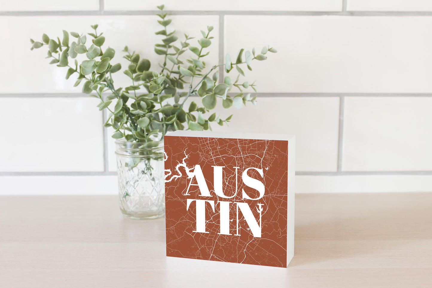 Modern Minimalist Texas Austin Map | Wood Block | Eaches | Min 4