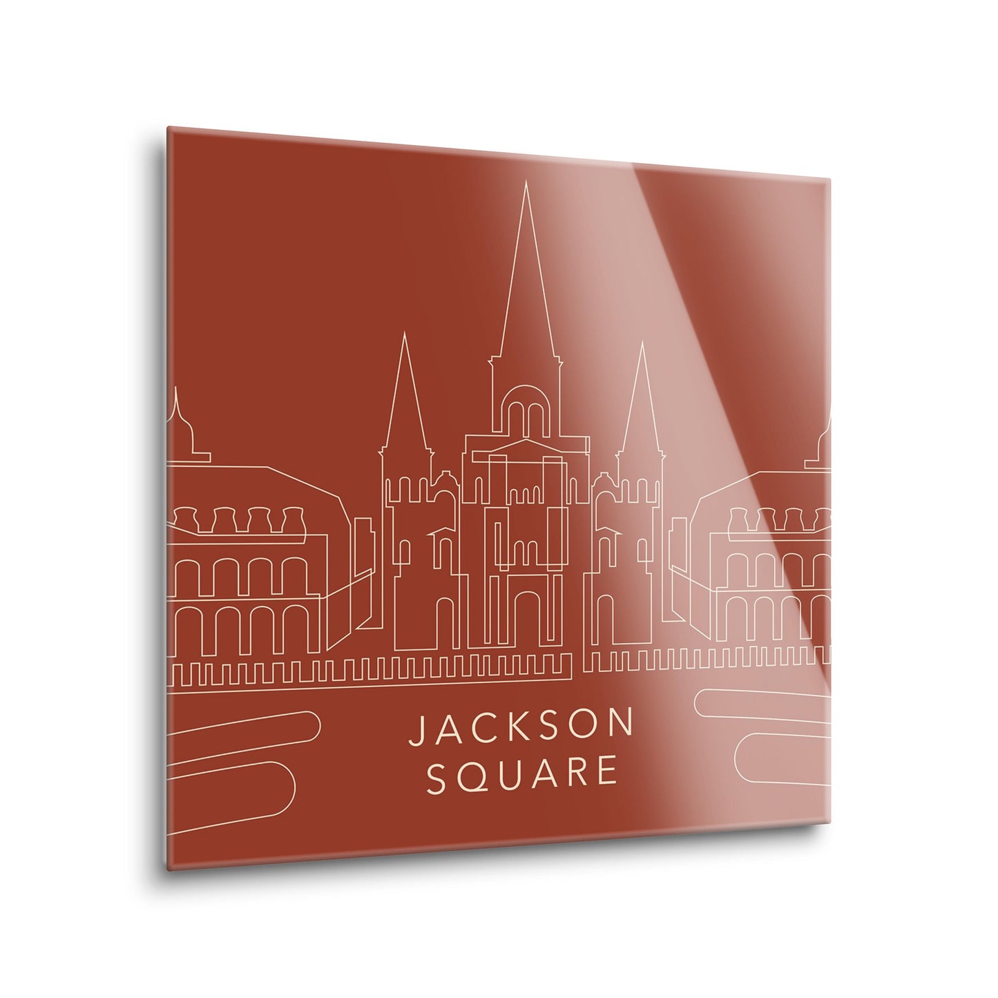 Modern Minimalist Louisiana Jackson Square Line Drawing | Hi-Def Glass Art | Eaches | Min 2