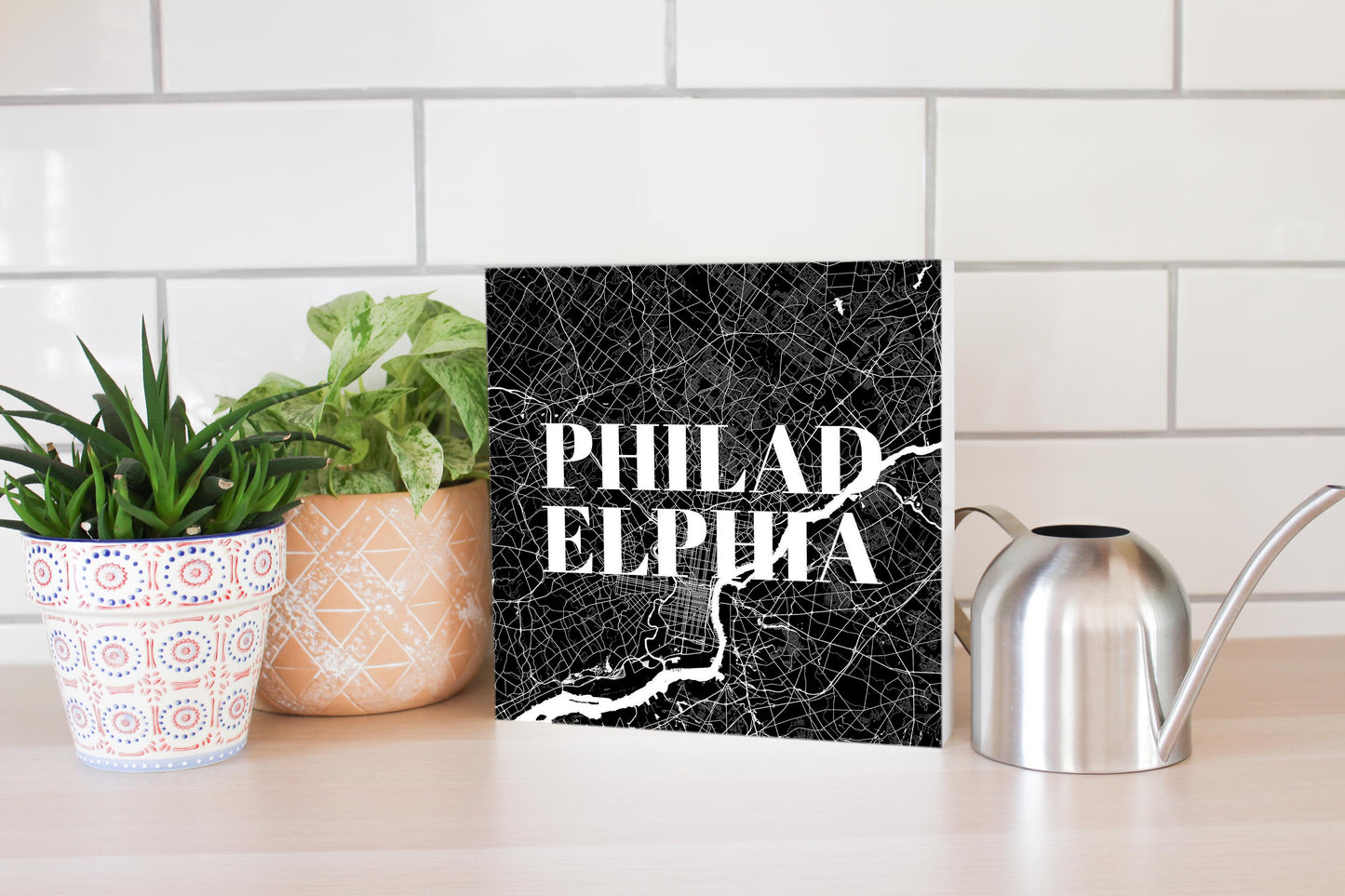 Minimalistic B&W Pennsylvania Philadelphia Map | Wood Block | Eaches | Min 2