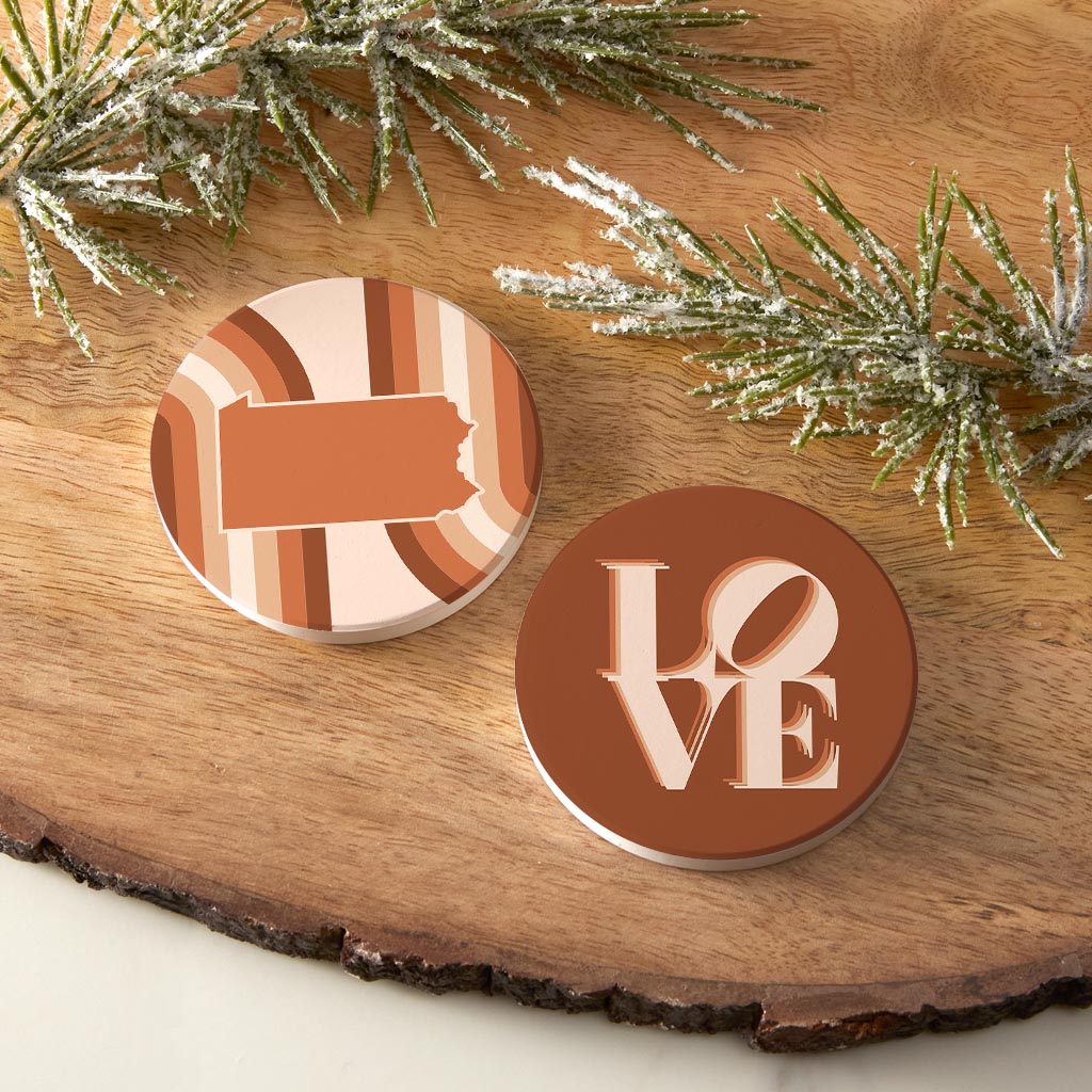 Modern Minimalist Pennsylvania State Love Dark| Absorbent Car Coasters | Set of 2 | Min 4