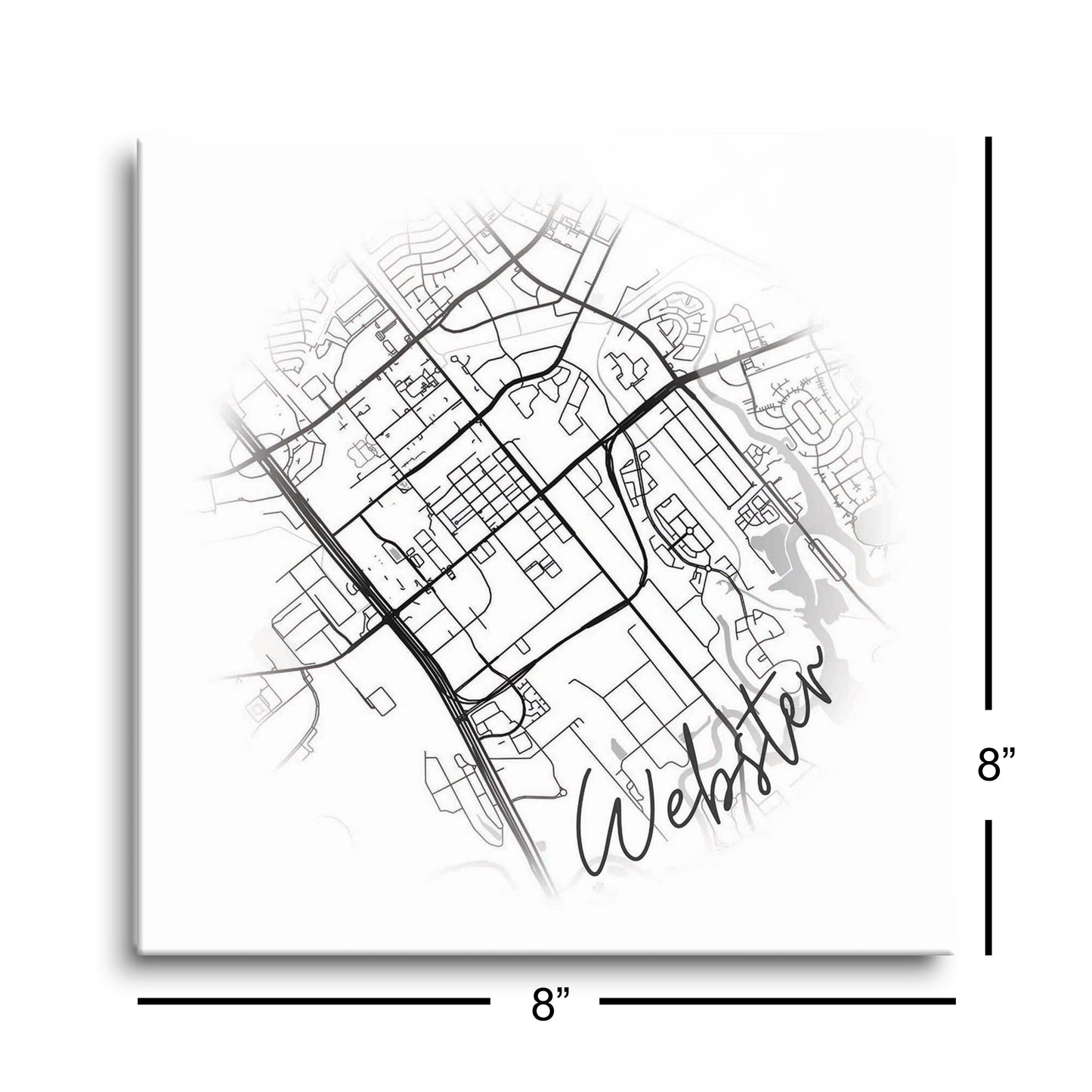 Minimalistic B&W Texas Webster Circle Map | Hi-Def Glass Art | Eaches | Min 2