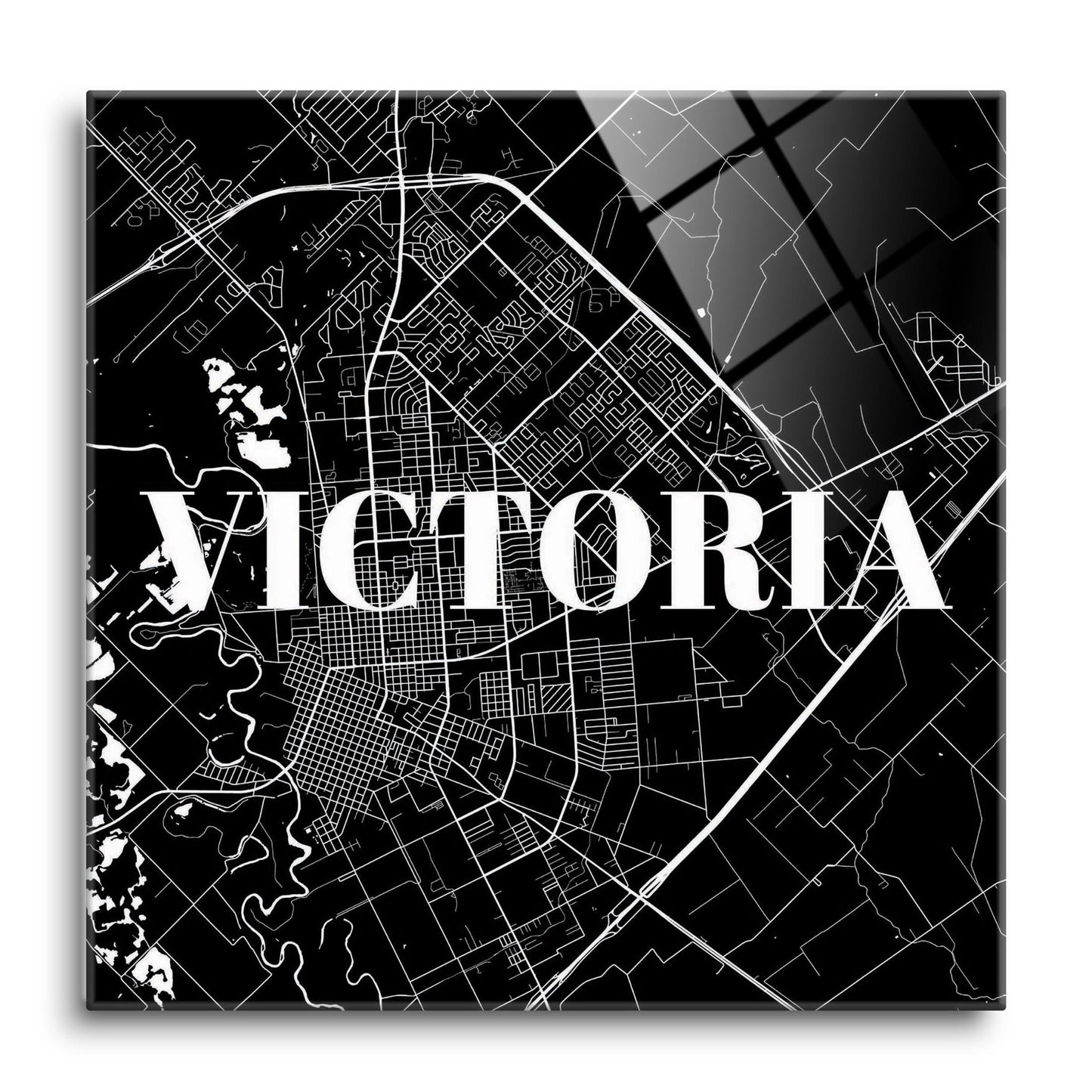 Minimalistic B&W Texas Victoria Map | Hi-Def Glass Art | Eaches | Min 1
