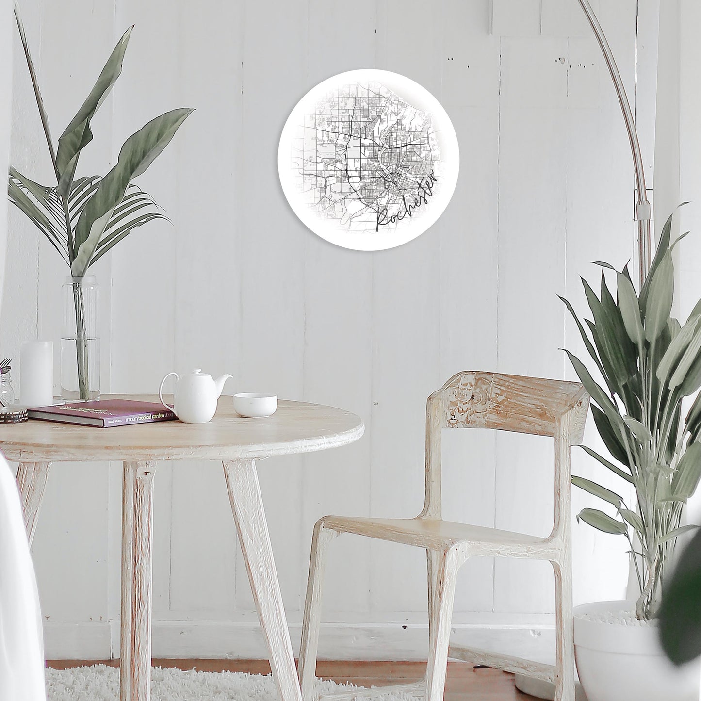 Minimalistic B&W New York Rochester Faded Circle Map | Wood Sign | Eaches | Min 1