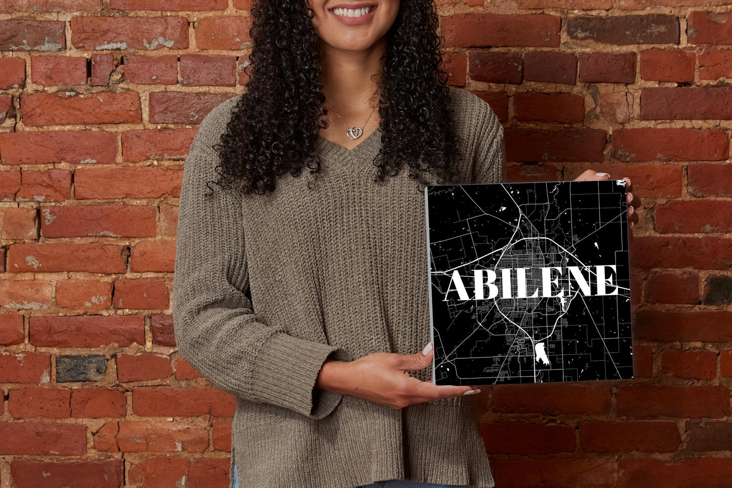 Minimalist B&W Texas Abilene Map | Wood Block | Eaches | Min 2