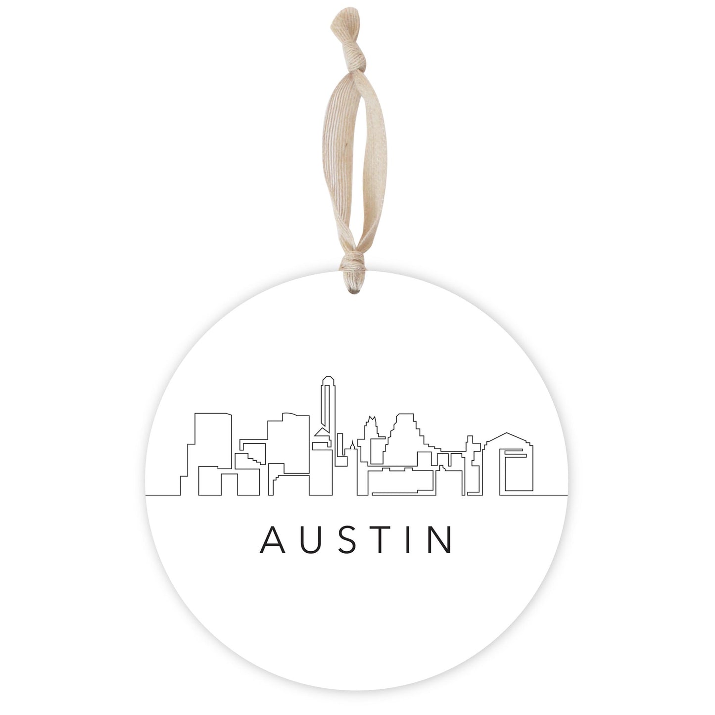 Minimalist B&W Texas Austin Skyline | Wood Ornament | Eaches | Min 1