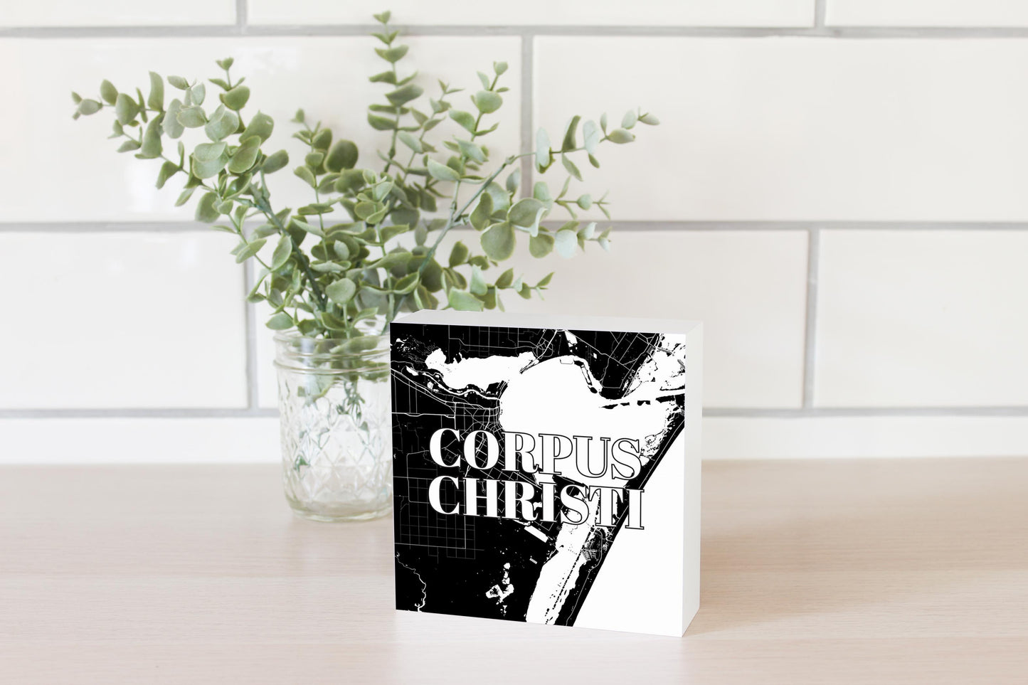 Minimalistic B&W Texas Corpus Christi Map| Wood Block | Eaches | Min 4