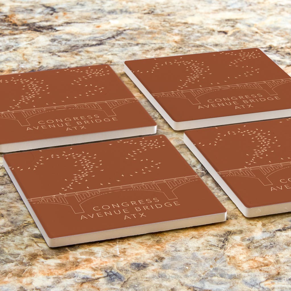 Modern Minimalist Texas Austin Congress Bridge | Absorbent Coasters | Set of 4 | Min 2