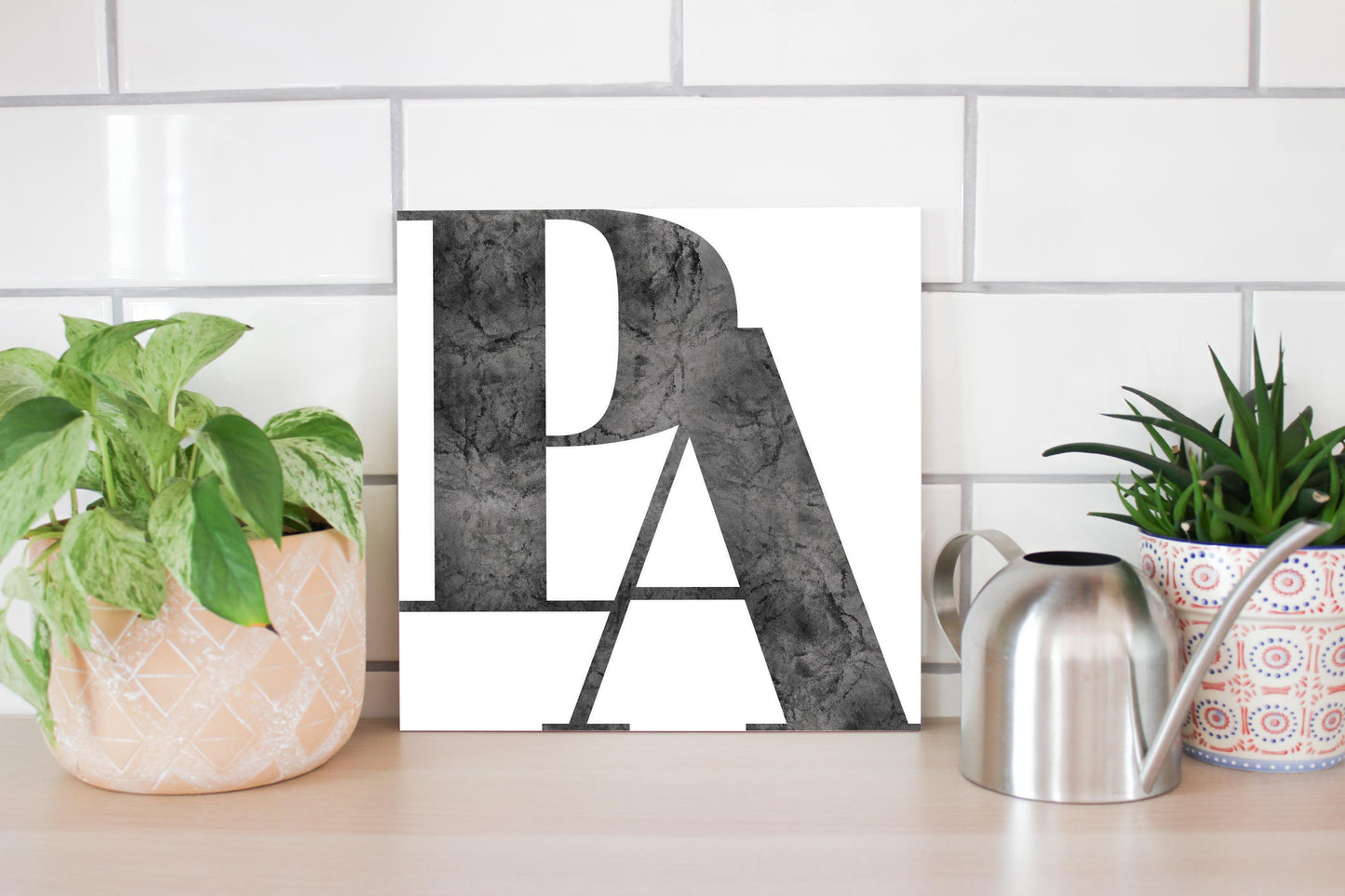 Minimalistic B&W Pennsylvania White Initials | Wood Sign | Eaches | Min 2