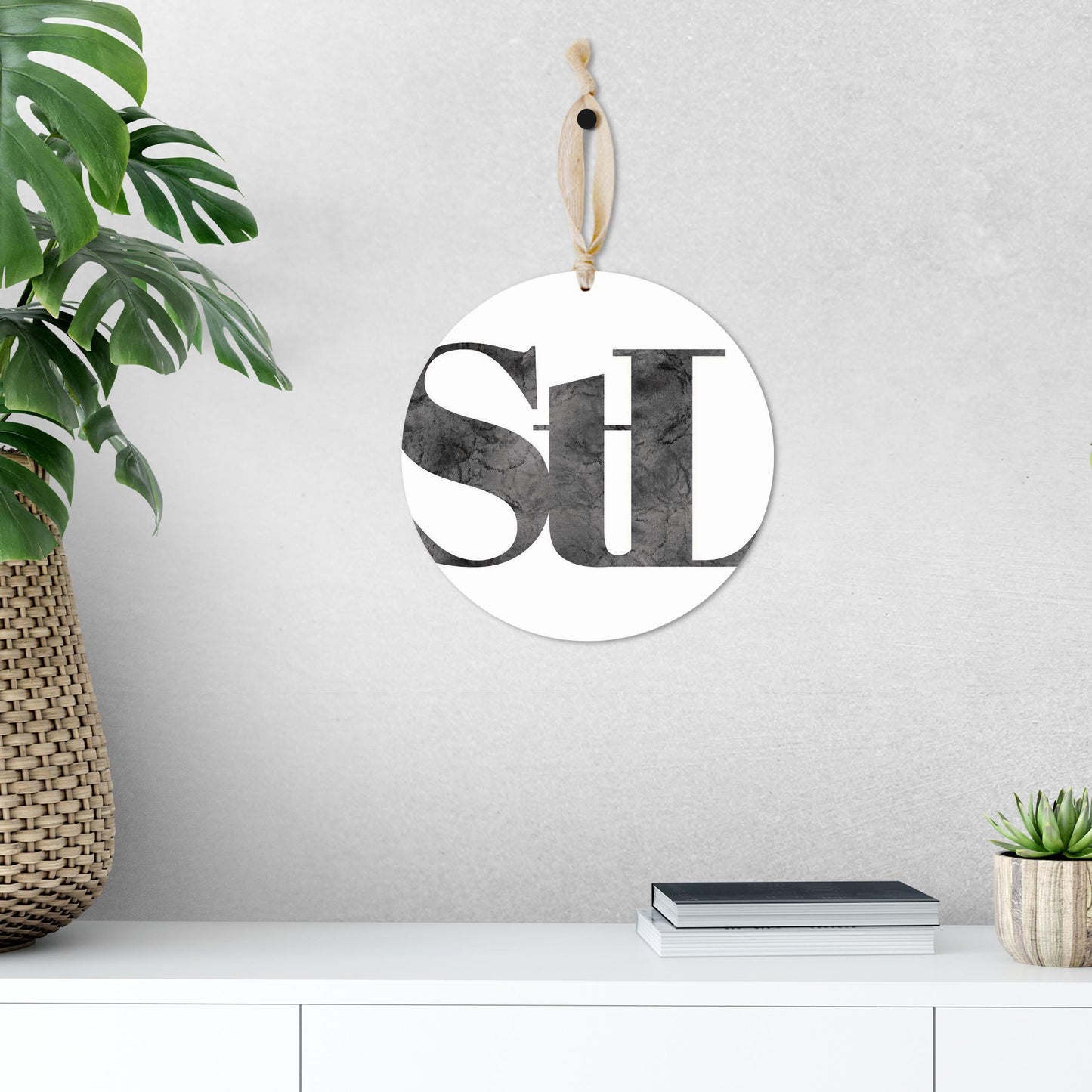 Minimalist B&W Missouri St Louis White Initials | Wood Ornament | Eaches | Min 1