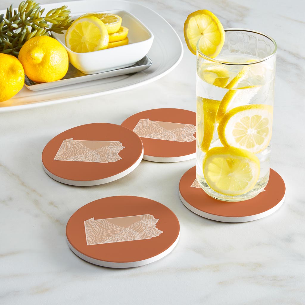 Modern Minimalist Pennsylvania State Lines Light | Absorbent Coasters | Set of 4 | Min 2