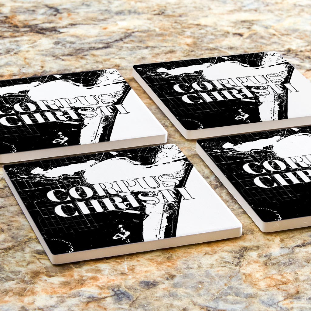 Minimalistic B&W Texas Corpus Christi Map | Absorbent Coasters | Set of 4 | Min 2