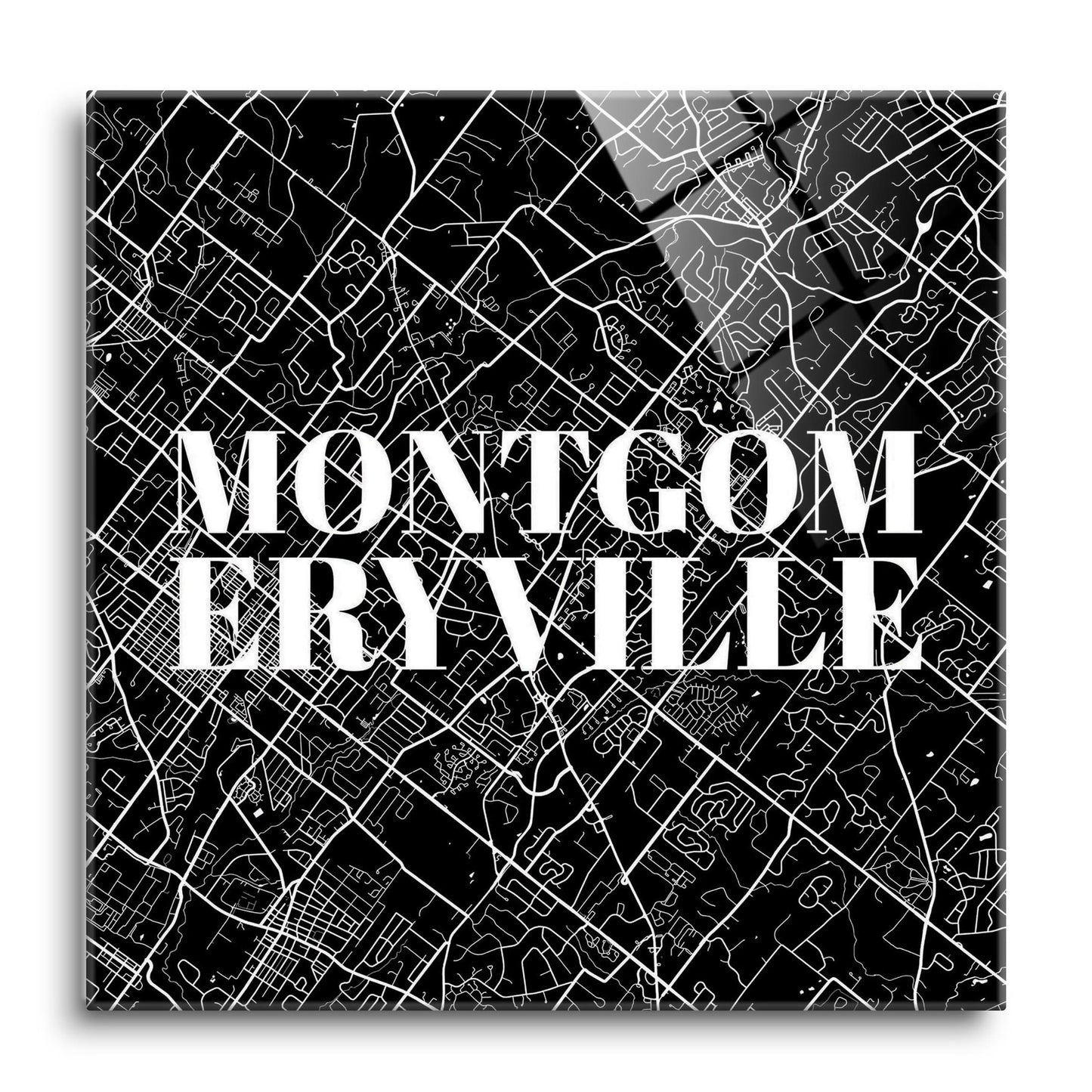 Minimalistic B&W Pennsylvania Montgomeryville Map | Hi-Def Glass Art | Eaches | Min 1