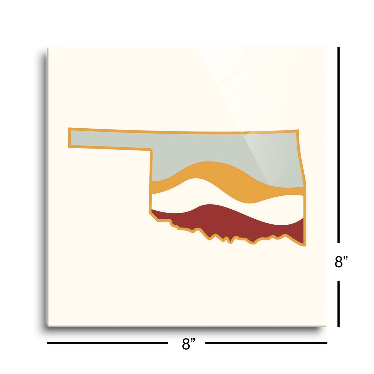Modern Minimalist Oklahoma Cream Retro State Shape With Hills | Hi-Def Glass Art | Eaches | Min 2