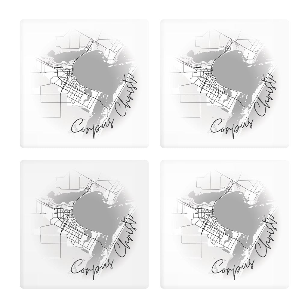 Minimalistic B&W Texas Corpus Christi Circle Map | Absorbent Coasters | Set of 4 | Min 2