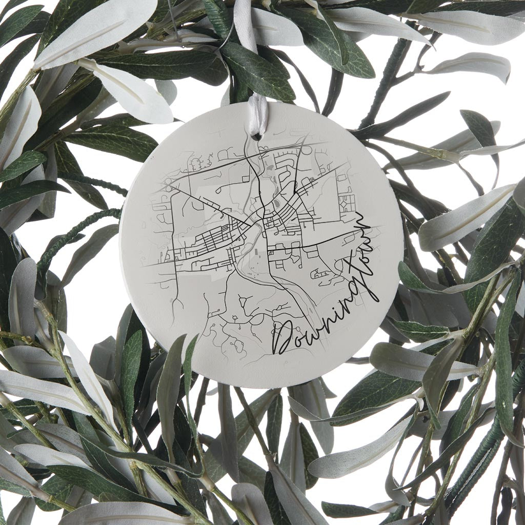 Minimalistic B&W Pennsylvania Downingtown Circle Map | Wood Ornament | Eaches | Min 6